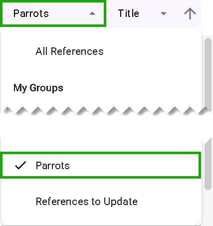 The EndNote sidebar with a group selected